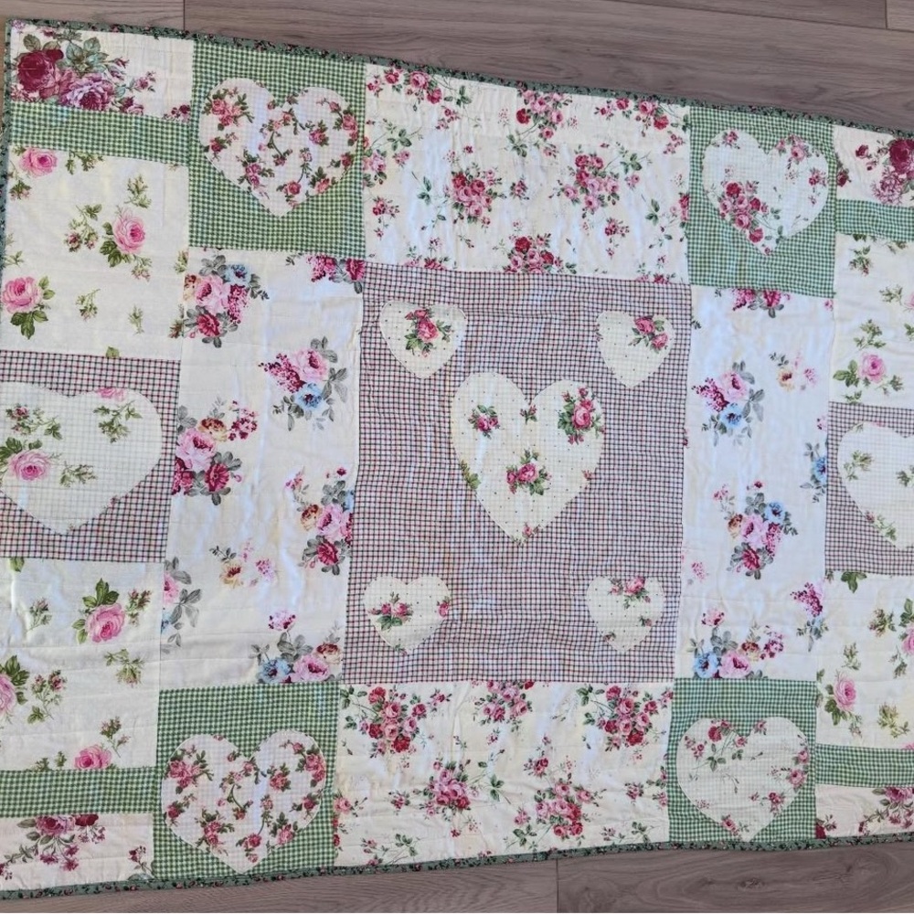 Floral Patchwork Quilt with Hearts